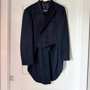 Christian Dior Monsieur Tailcoat Tuxedo 44R Black Navy Pinstripe Formal